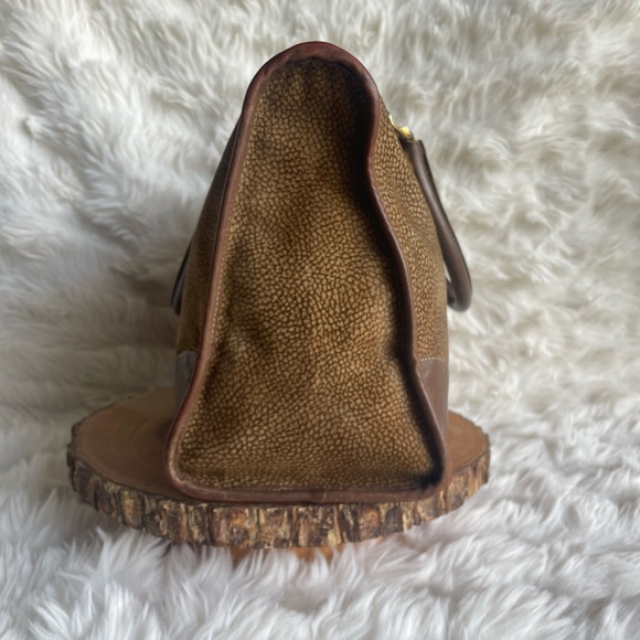 Borbonese Redwall Italy Leather Tote | Partridge Eye Textured | Brass | Vintage - Picture 4 of 13